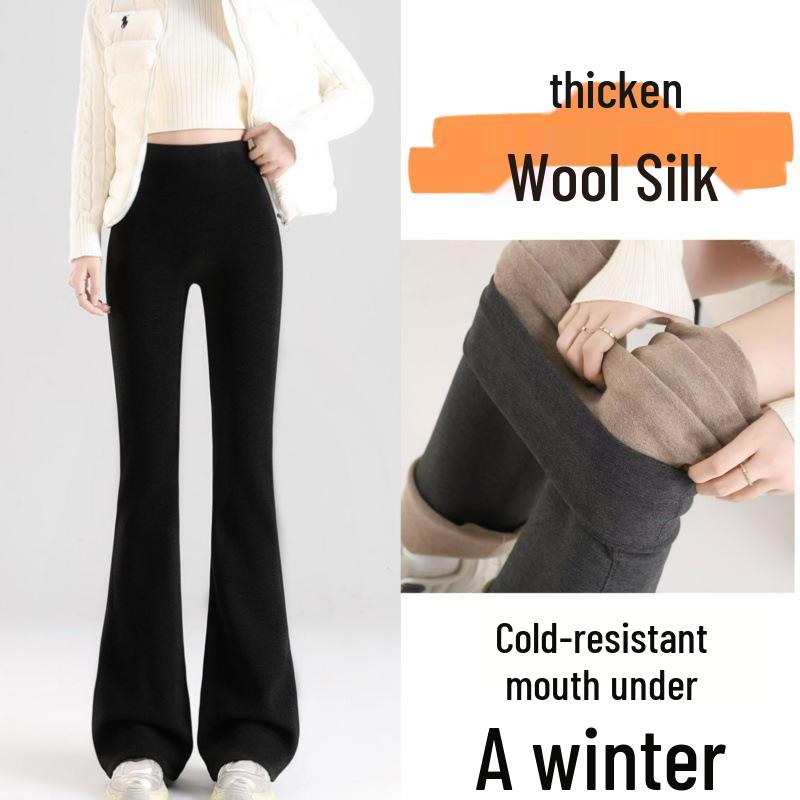 2025 Autumn/Winter Women's Stylish High-Waisted Flared Pants with Fleece, Stretch, and Leg-Slimming Design