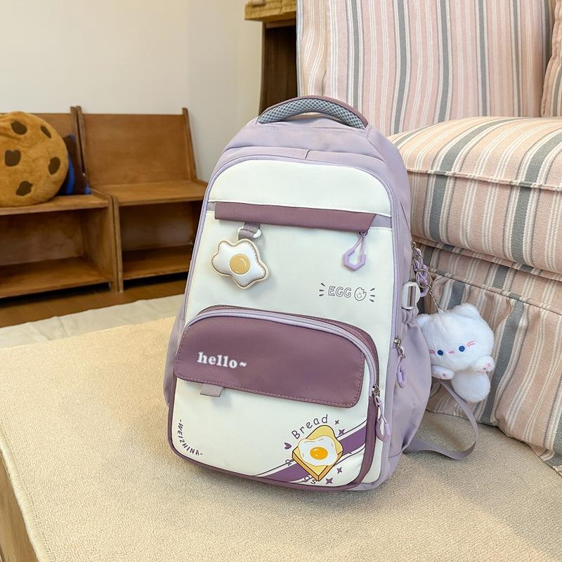 Large Capacity Junior High School Schoolbag Women's Color Contrast Backpack