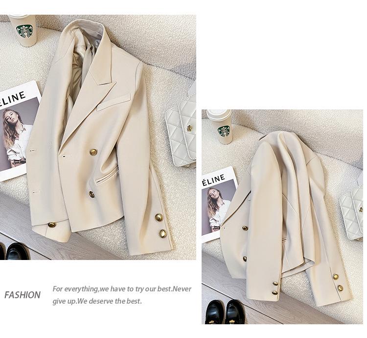 Women's Retro Beige Blazer: 2025 Spring/Autumn British Style High-End Streetwear Suit Jacket