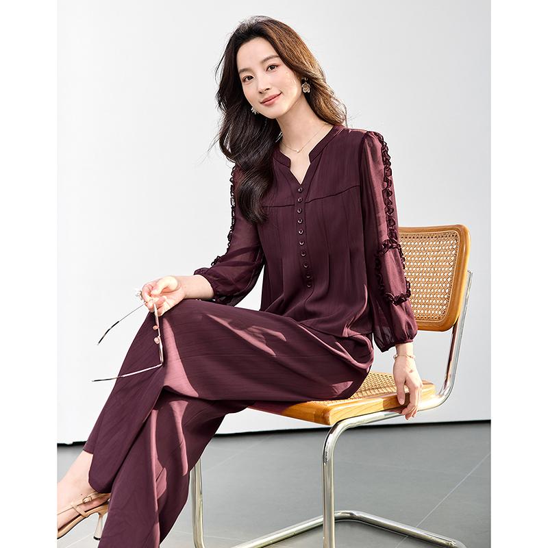 Fashion suit women's spring new style, high-end and elegant, slim and wide leg pants two-piece set