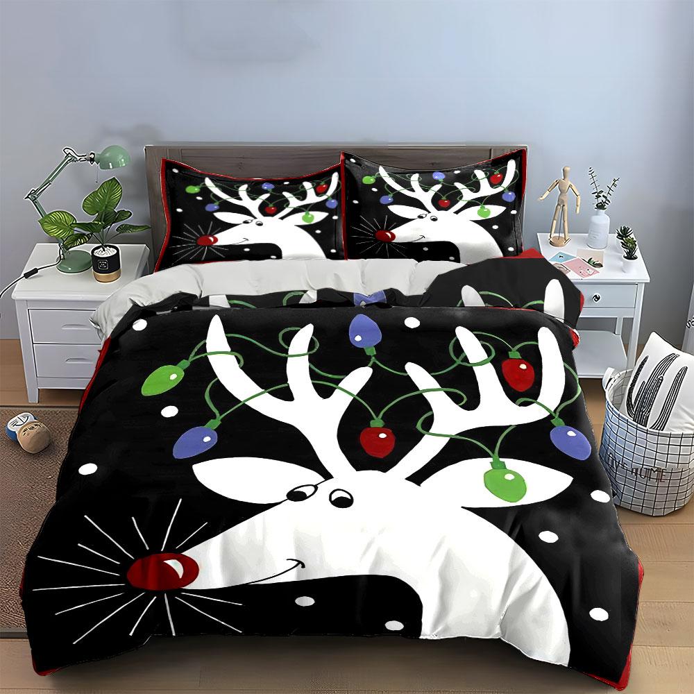 Christmas Reindeer with Lights Bedding Duvet Cover Set Duvet Cover Pillowcases  (1*Duvet Cover 2*Pillowcases, without duvet insert)