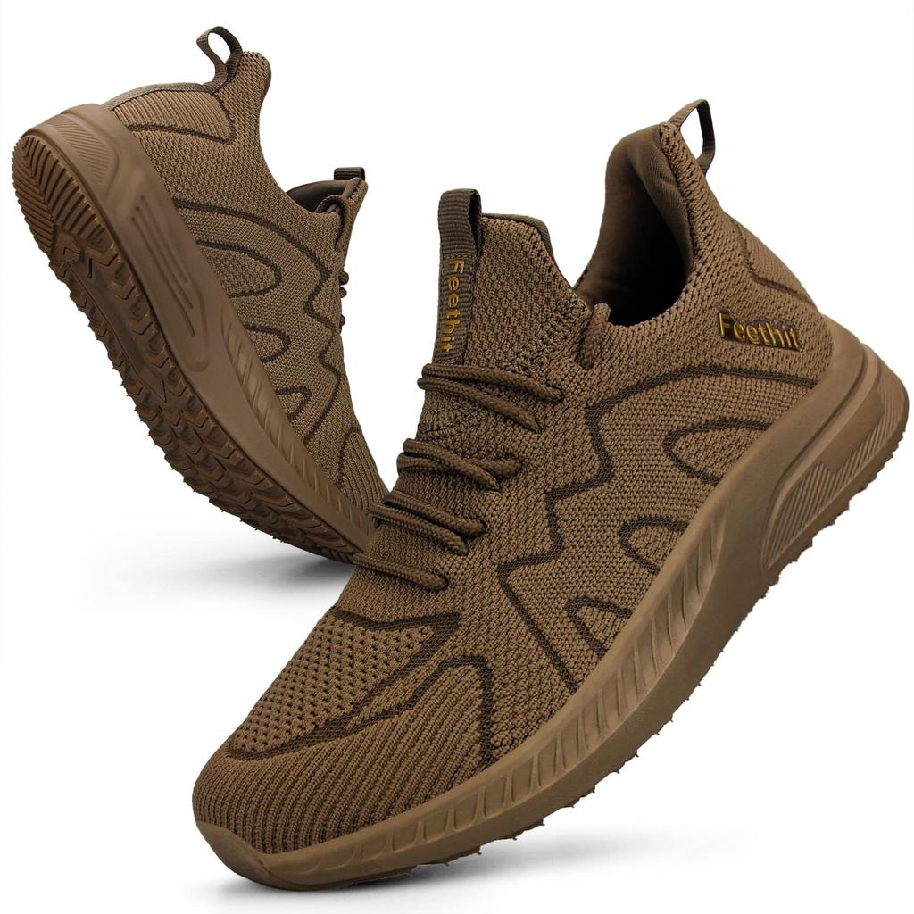 Feethit Running Athletic Shoes for and Everyday Size Women's Sneakers, Breathable, Lightweight, Non-Slip, Slip-On Jogging, Walking, Wear, Khaki,