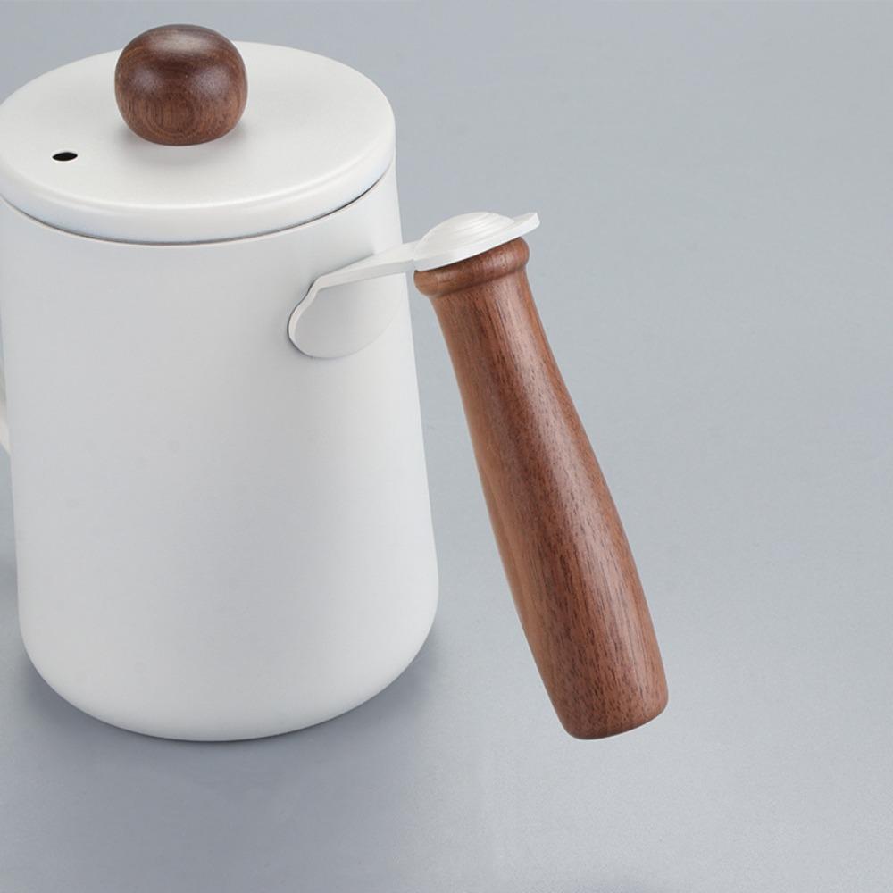 Bollitore per Caffè Preparato a Mano in Acciaio Inossidabile 304 Manico in Legno Massiccio Beccuccio Lungo a Collo d'Oca Bocca Sottile con Scala