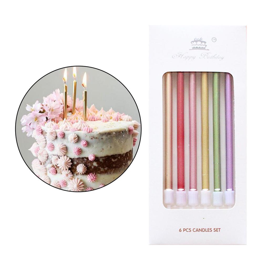 6 Pack Metallic Birthday Candles Cupcake Cake Toppers Thin for Wedding
