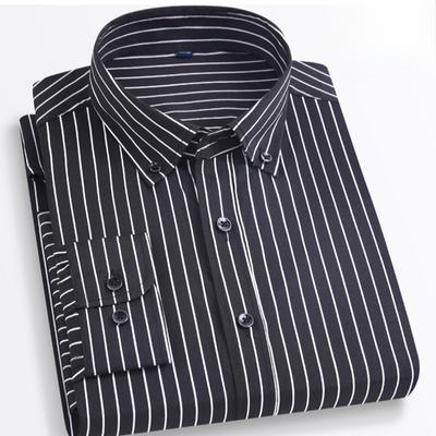 Spring Autumn Elastic Long Sleeve Shirt for Men Striped Slimming Shirt for Men