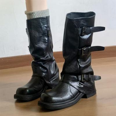 Fashion Spring Autumn Mid Calf Women Boots 2025 Designer New Style Cool Girl Street Boots Casual Round Toe Solid Color Short Boots