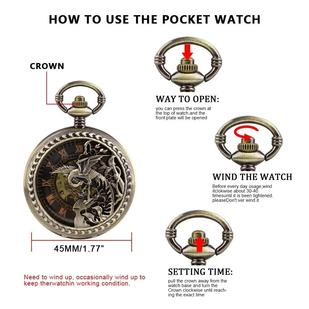 Exquisite Pegasus Mechanical Pocket Watch Bronze Hollow Flower Roman Case Self-Winding Luxury Pocket Watch Gifts for Men Women