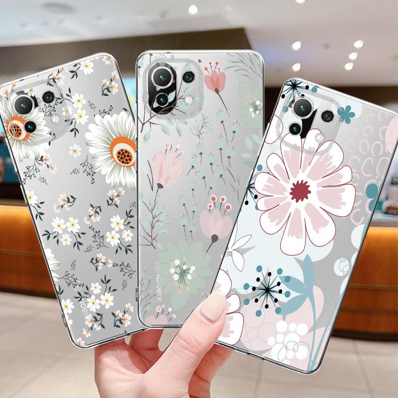 Dark Blue Flower Floral Clear Case For Xiaomi Poco X3 Nfc X3pro M3 F1 F3 For Mi 11 12 13 11x 12x Pro 11 10 Lite 11t 10t Pro