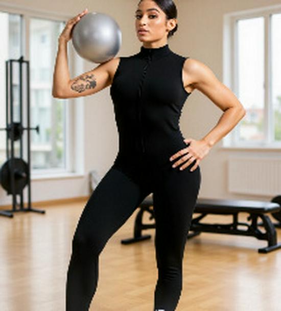 

Zipper Yoga Fitness Bodysuit with Tummy Control and Butt Lifting Effect Large чорний