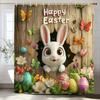 Happy Easter Bunny Eggs In Wooden Board Hole Cartoon Shower Curtain, Bathroom Decorative Shower Curtain, Home Curtain with Hooks