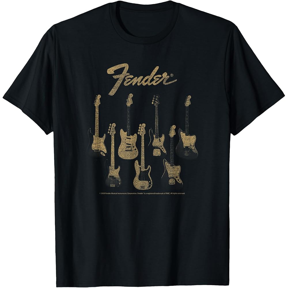 Fender Guitar Selection Variety On Display Vintage Poster Tee