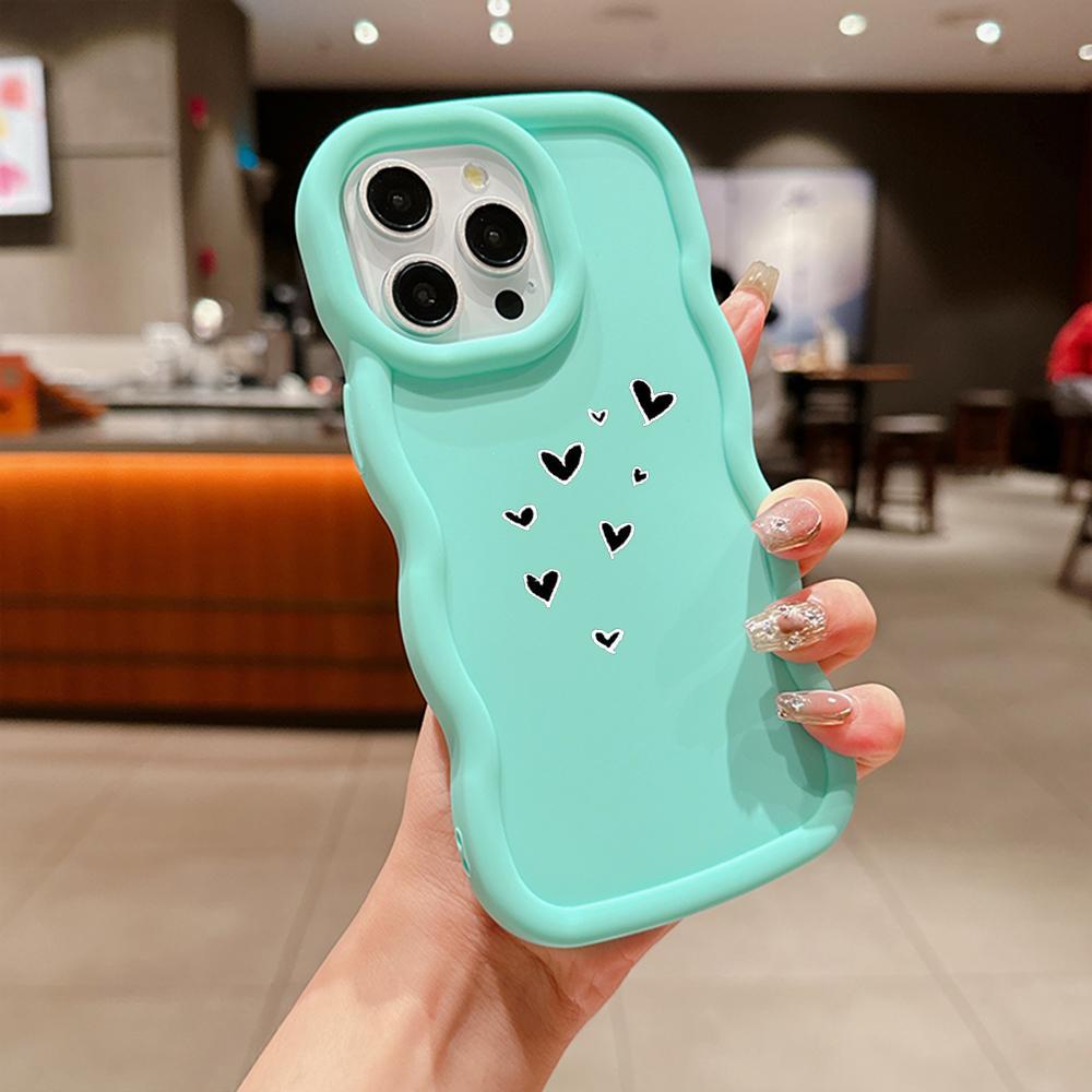 N83 Herz- und Blattkunst Macaron Wavy Edge Handyhüllen für iPhone 15 Pro Max Samsung A54 A13 A14 S23 S24 Ultra A23 Redmi Note 13 Pro Stoßfeste Hülle