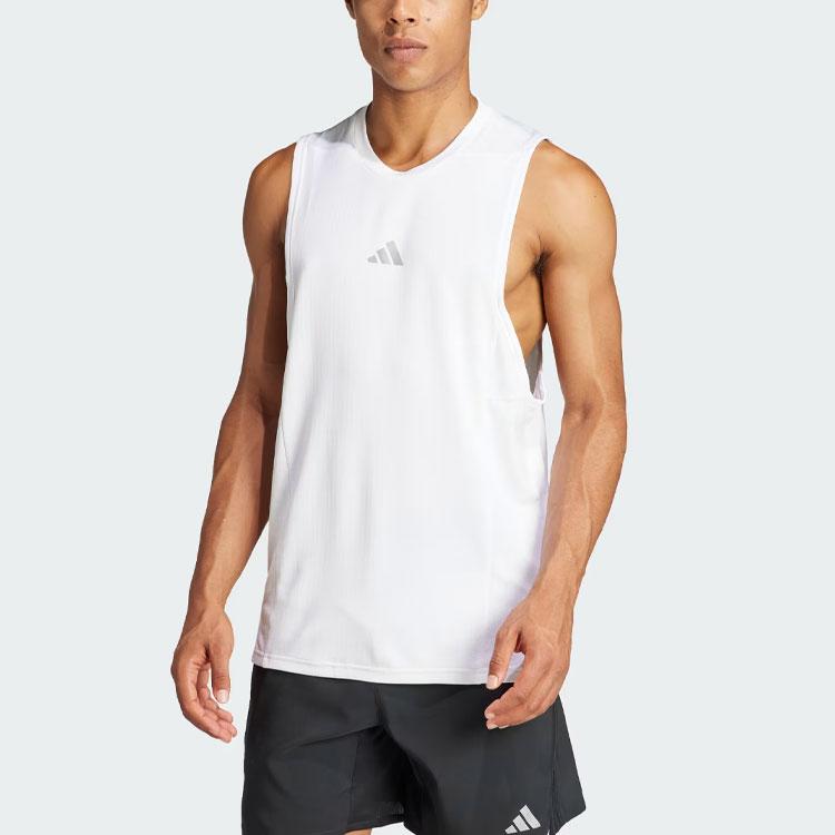Adidas Solid Color Logo Round Neck Fitness Training Sleeveless Vest Men Tops White IS3709
