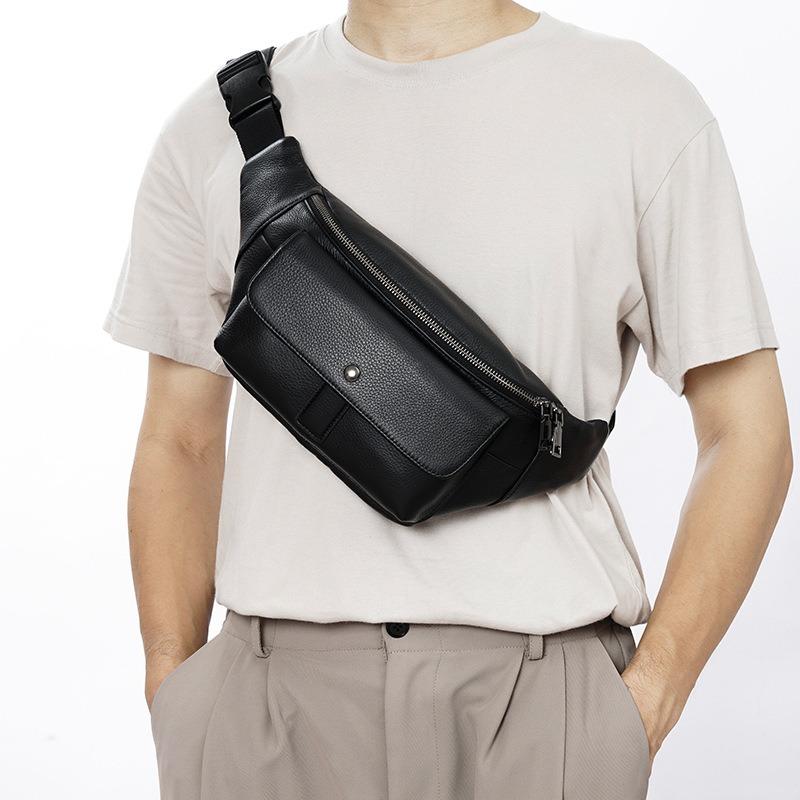 Men's Waist Pack Genuine Leather Fashion Casual Large Capacity Shoulder Body Bag Top Layer Cowhide Sports Bag