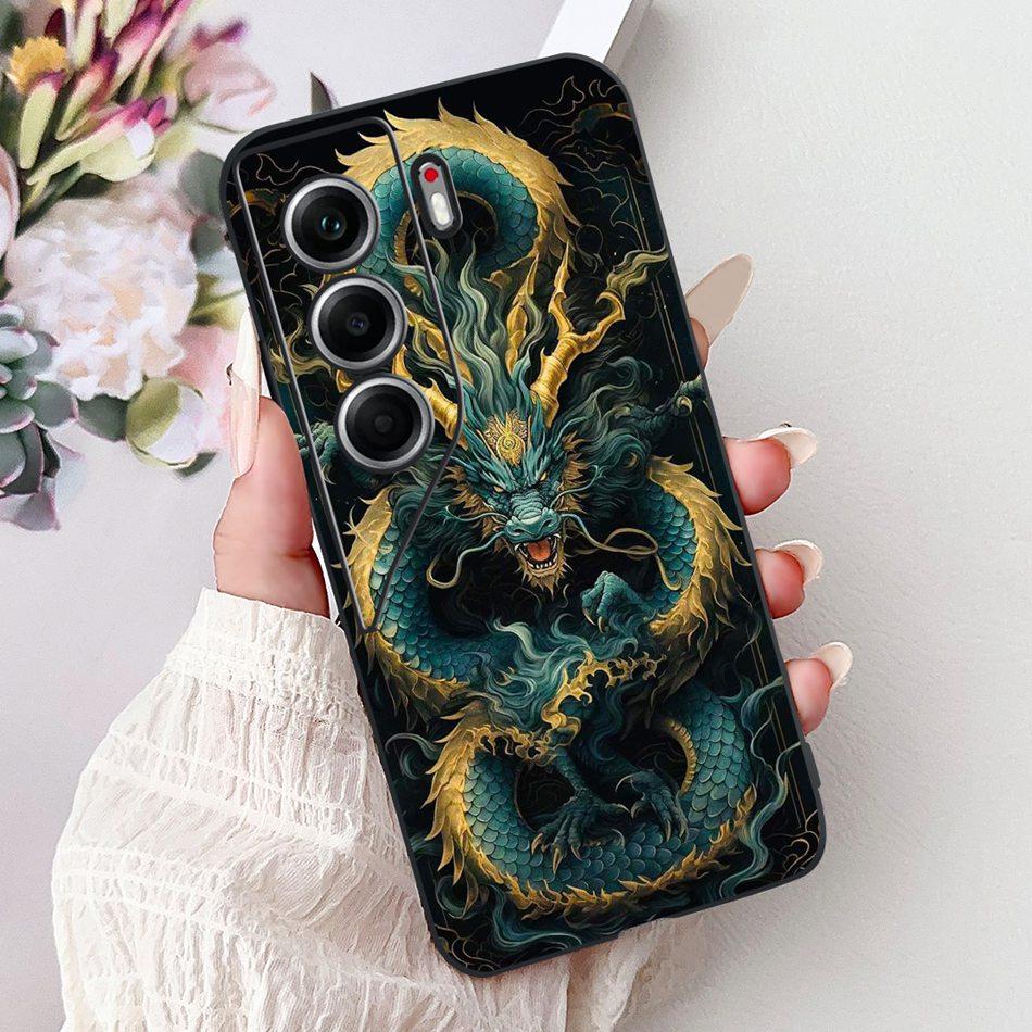 For Tecno Camon 40 Pro 4G Camon40 Elegant Floral Cat Phone Case For Camon 40 40Pro 4G CM6 CM5 Black Silicone Soft Cases Bumpers