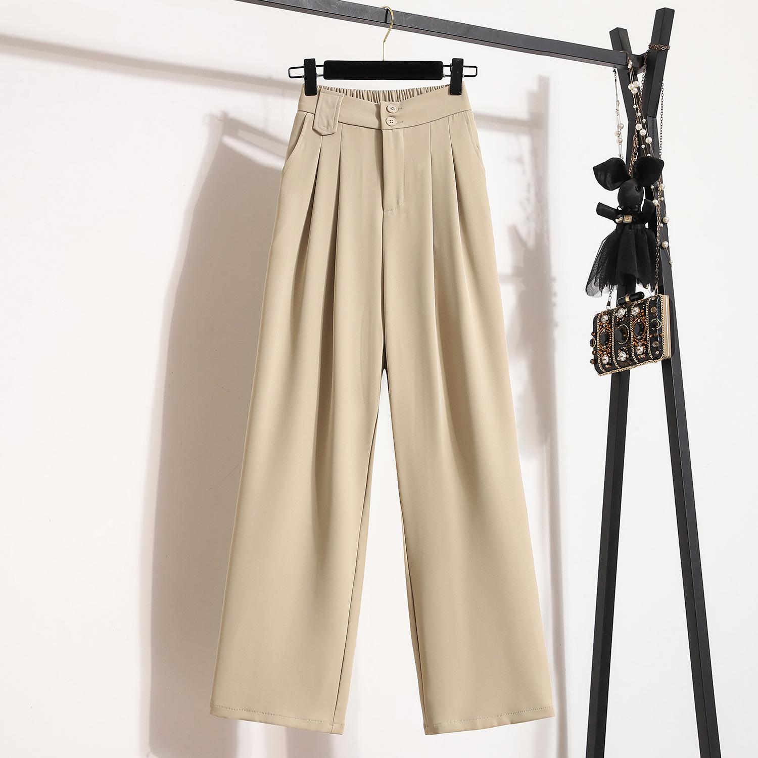 

DIMANAF Большой размер Летние длинные брюки Женские Эластичная талия Повседневные Свободные Зеленые Винтажные брюки Новые Однотонные Розовые брюки 2XL бежевый