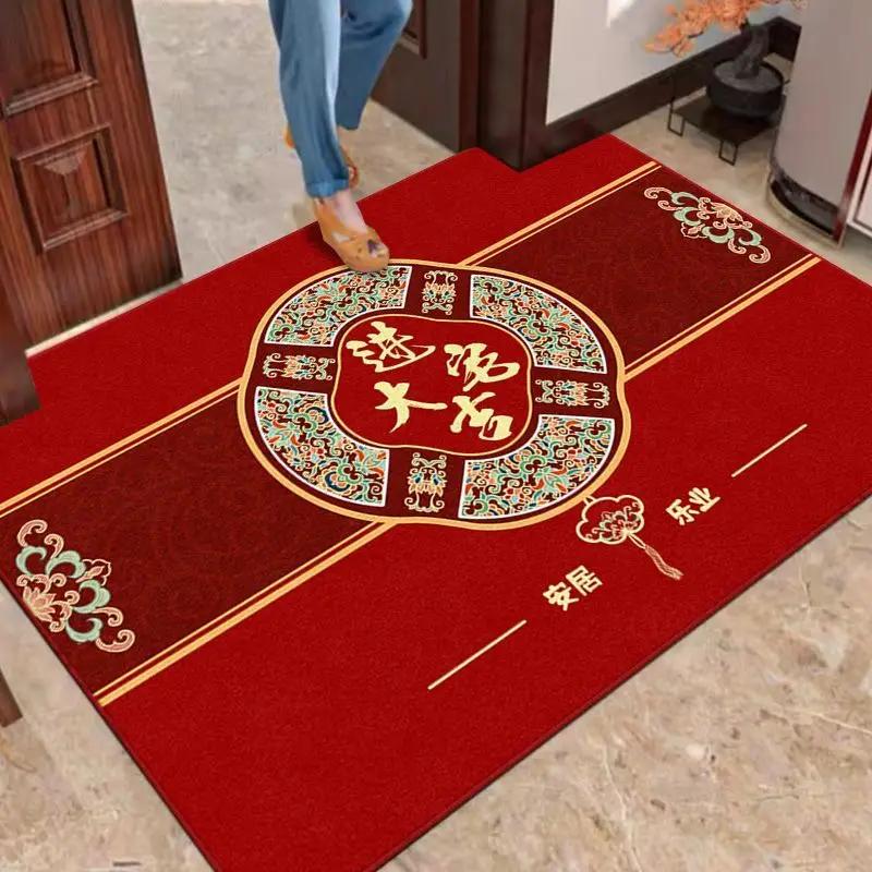 VIKAMA Chinese New Year Entry Door Mat Door Mat Entry And Exit Safe Red Festive Doormat Fu Character Carpet Home Decoration