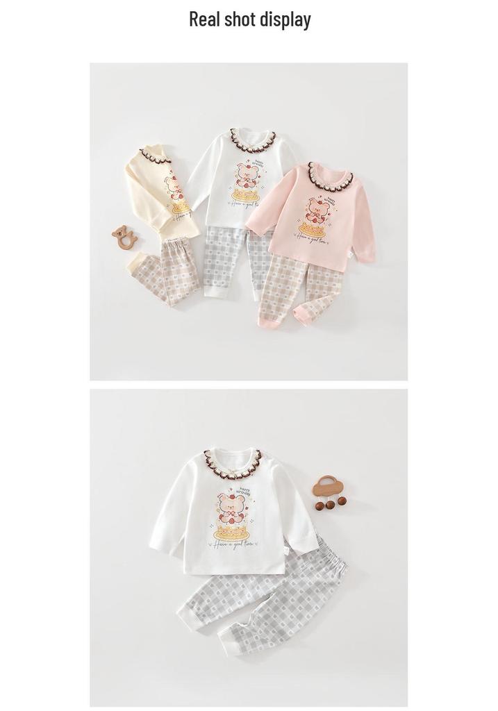 Cake Bear Pure Cotton Autumn Pajamas Set for Boys and Girls – Base Layer Pants and Top, Class A, Boneless Design
