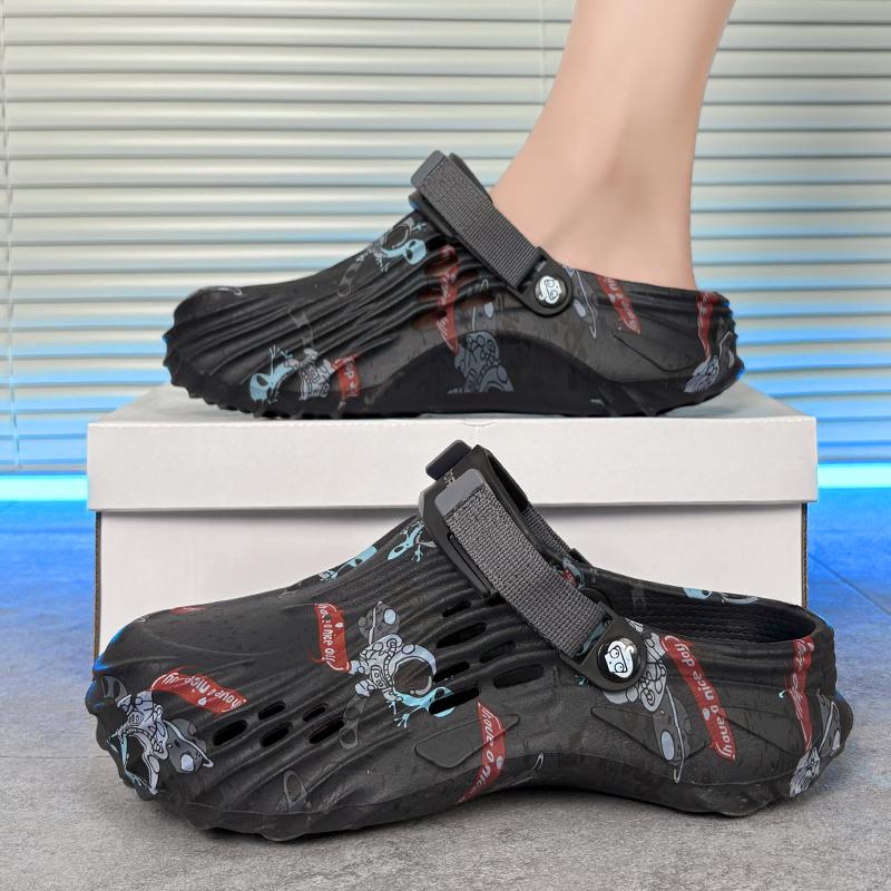 

Модные летние мужские пляжные сандалии для улицы, модные мужские шлепанцы из ЭВА, нескользящие, мужская повседневная обувь, удобные, износостойкие садовые туфли 40 чёрный