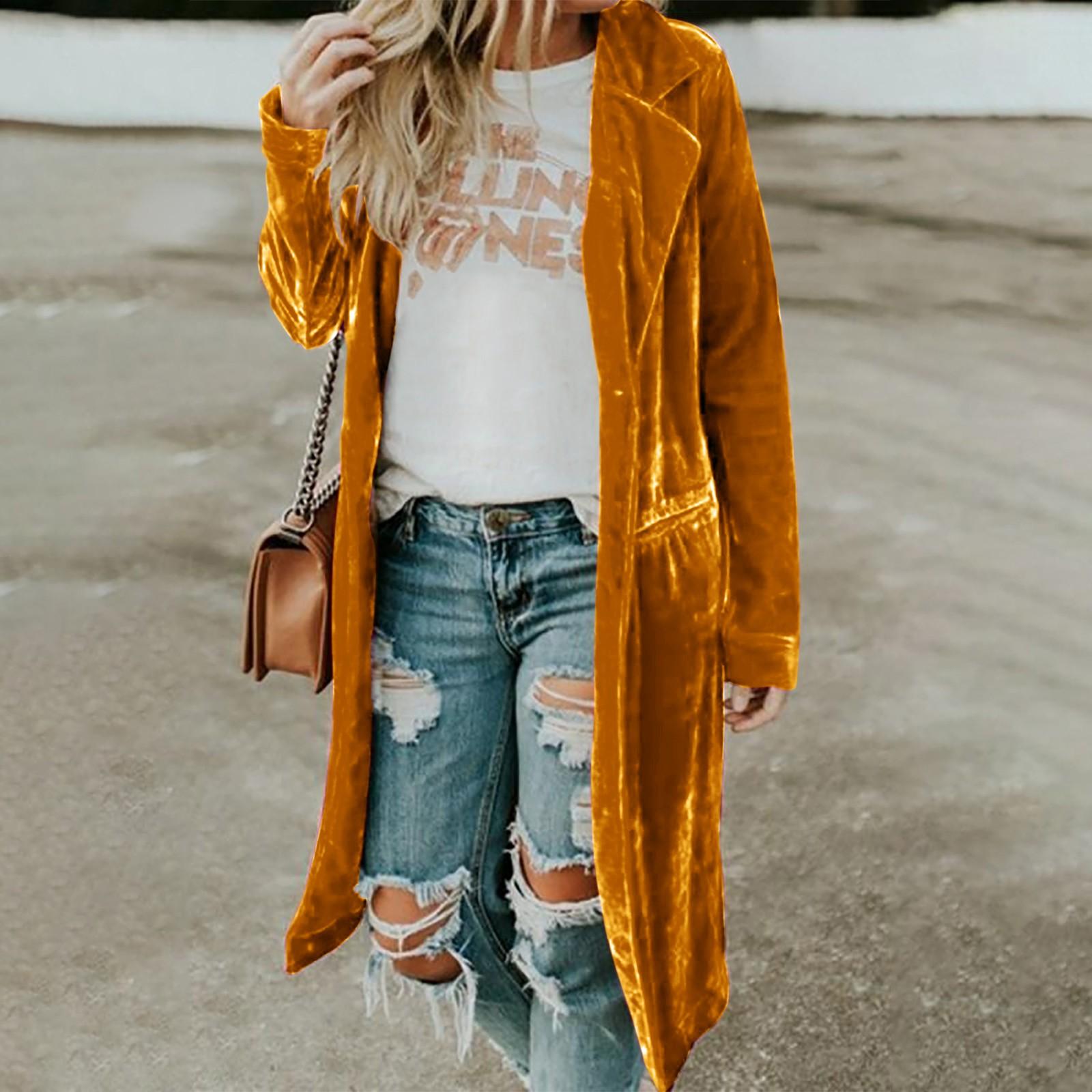 

Женская модная золотая бархатная ветровка, длинное платье, повседневная куртка XL жёлтый