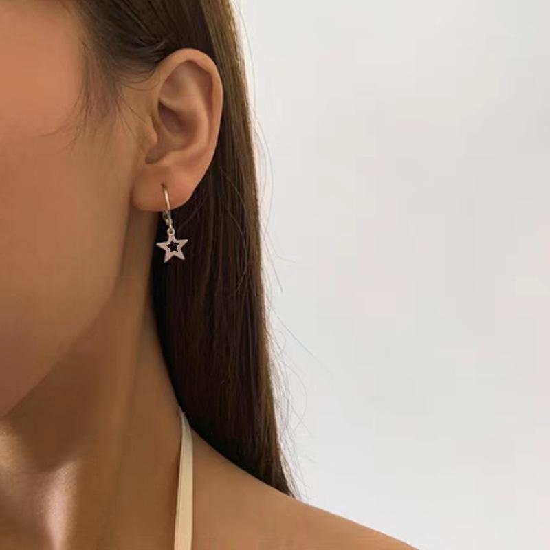 Lovely Small Star Drop Hoop Earrings For Women Men Matching Jewelry Female Girls Gifts