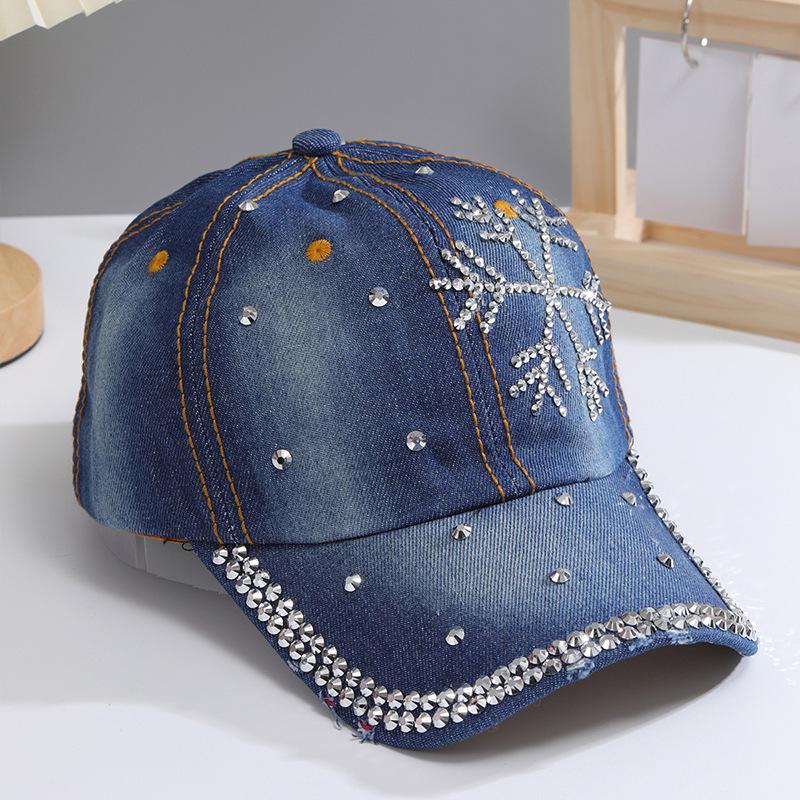 Denim Hat Women's Summer Tide Outdoor Leisure Versatile Baseball Cap with Diamond Rhinestone Sunshade Sun Protection Cap