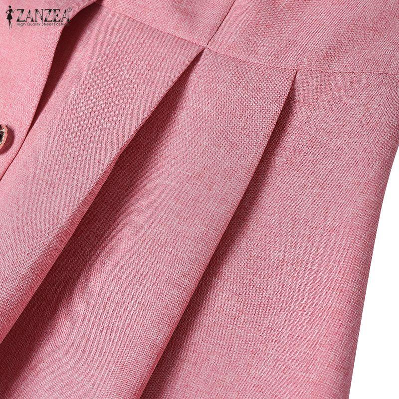 ZANZEA Women Splice Lapel Collar Casual Long Sleeve Elegant Dress