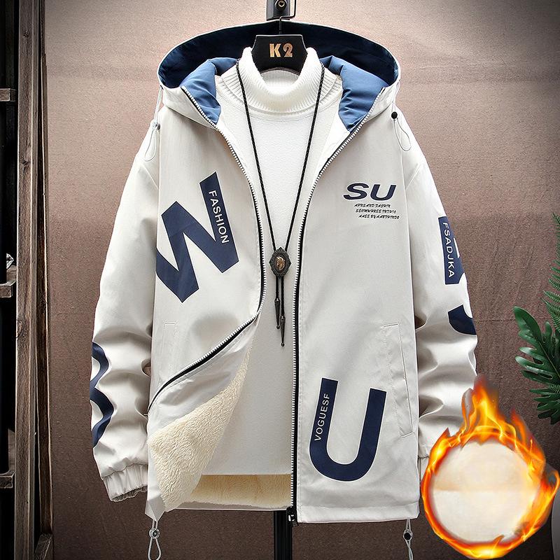 Spring, Men's Jacket Hooded Jacket New Short Fleece Trend Casual