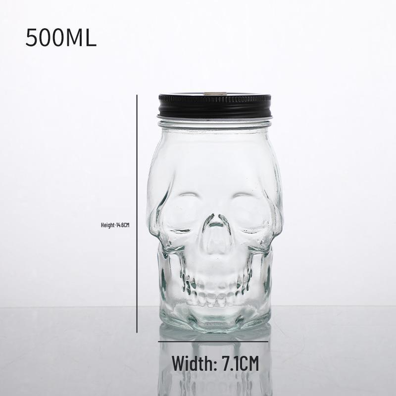 Schädel-förmige Plastikflasche mit Deckel für Saft, Milchtee oder Kaltgetränke – 350 ml, 500 ml und 800 ml