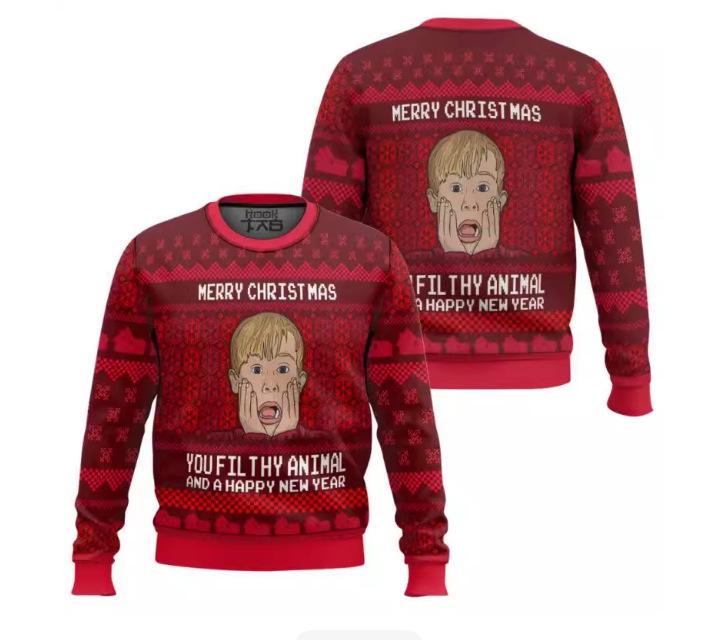 Herren 3D Weihnachtsdruck Rundhals Pullover Hoodie - Lässiges Langarm Oberteil