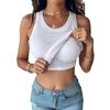 Women's Summer Built-in Bra Tank Top, Solid Color Round Neck Sleeveless Slim Fit Crop Cami For Outerwear & Layering