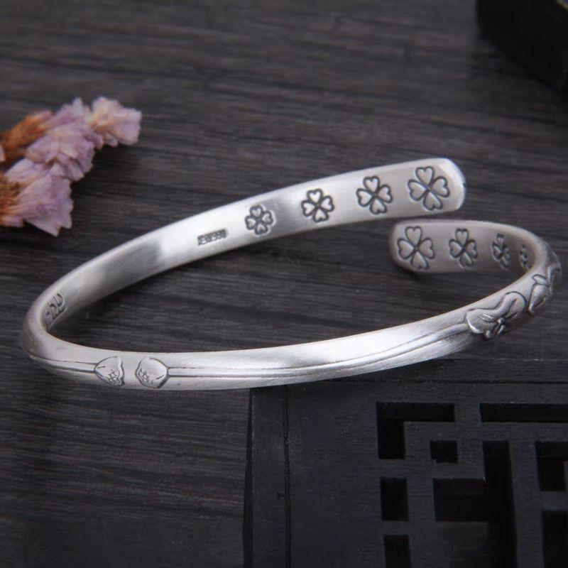 Vintage Silver Lotus Flower Cuff Bracelet for Women Ethnic Party Jewelry