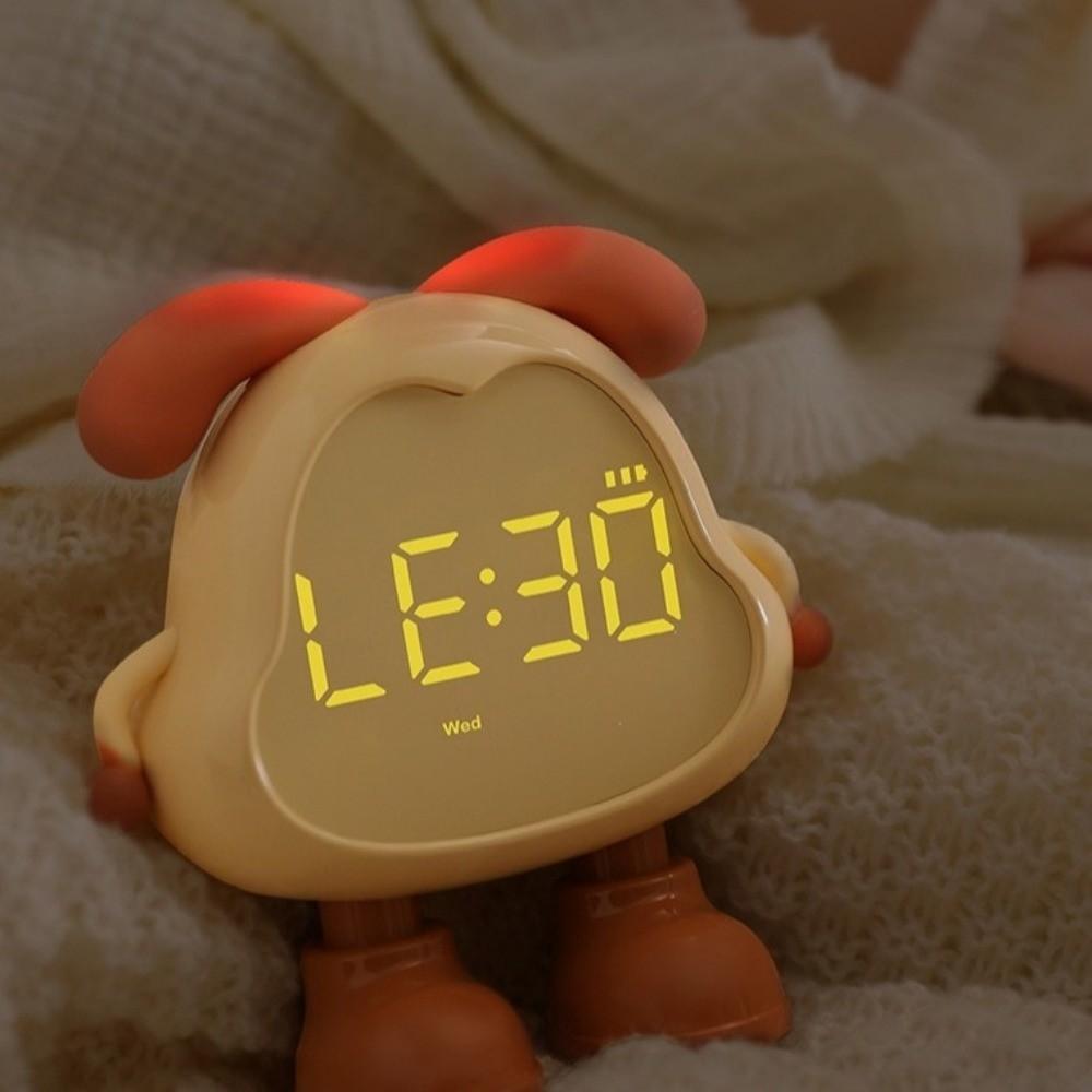 With Light Puppy Alarm Clock Large Volume LED Display Children's Night Light Timer USB Rechargeable Cute Bedside Clock