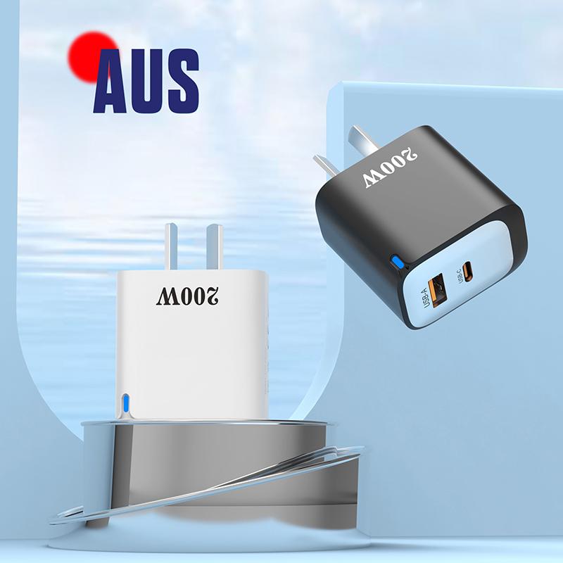 200W Usb Type-C Phone Charger With Indicator Light Usb-C Fast Charging Power Adapter For Iphone For Samsung Huawei Xiaomi
