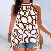 Women's Summer Geometric Halter Sleeveless Crew Neck T-shirt Top