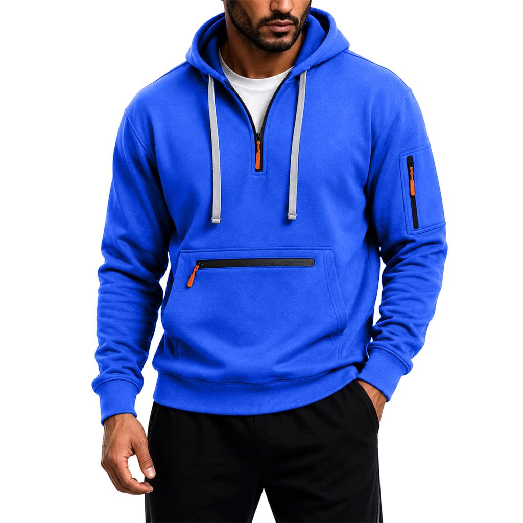 Men's Color Athletic Pullover Hoodie with Zip Arm Pockets, Casual Sweatshirt for Fall Winter