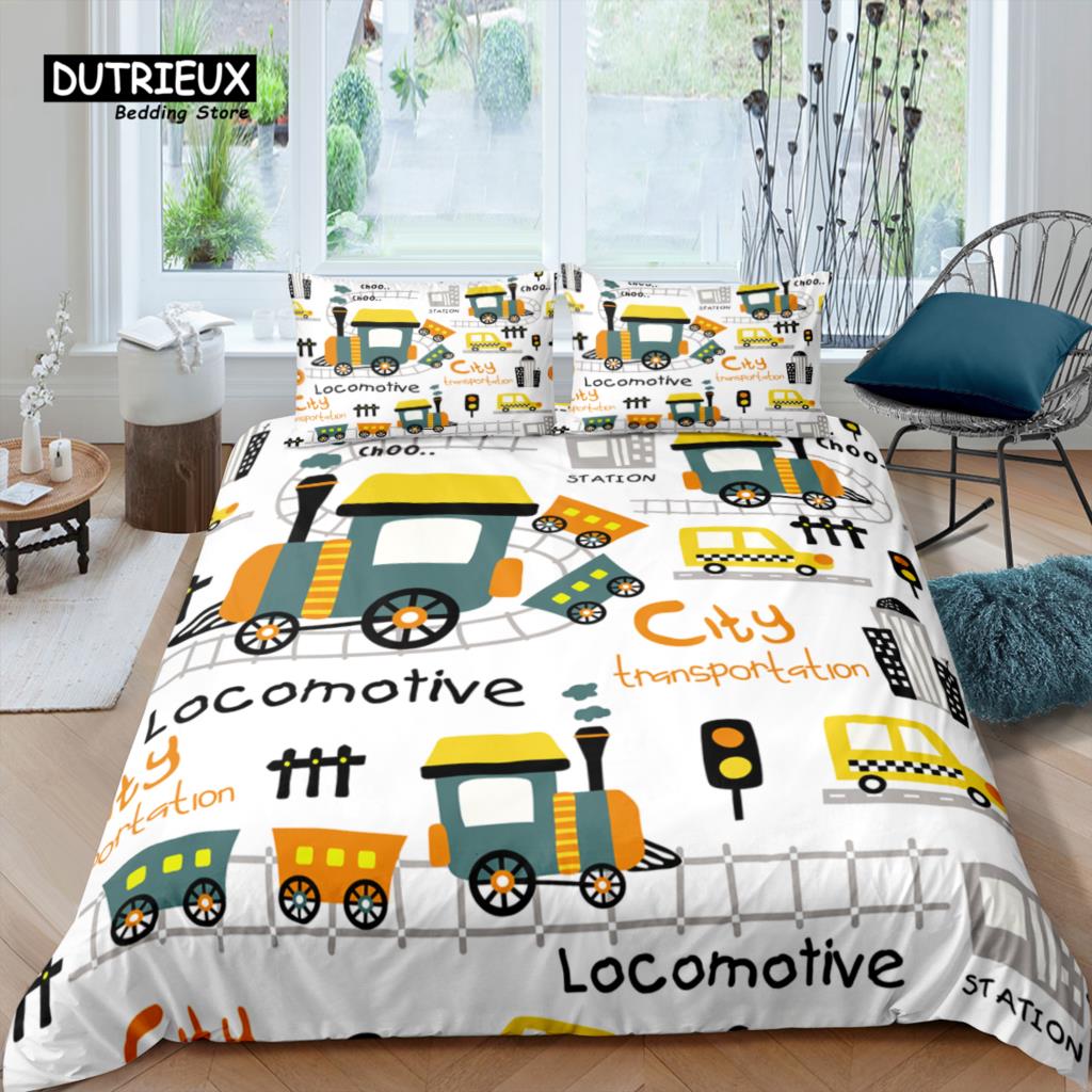 

Home Living Luxury 3D Train Bedding Set Locomotive Duvet Cover Pillowcase Queen and King EU/US/AU/UK Size Comforter Bedding 135x200cm