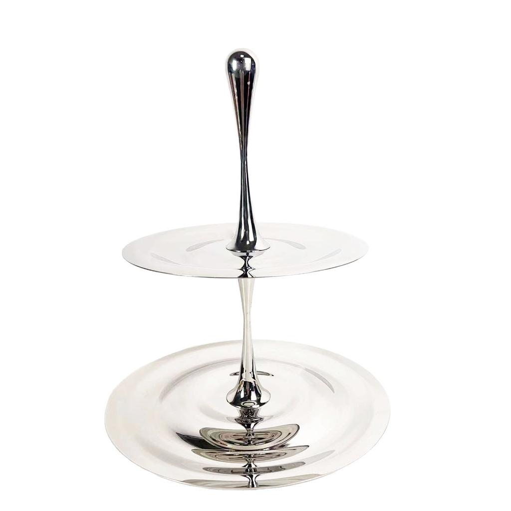 Silver Stainless Steel Double-layer Water Droplet Storage Rack Cake Plate Afternoon Tea Accessories Storage Tray Kitchen