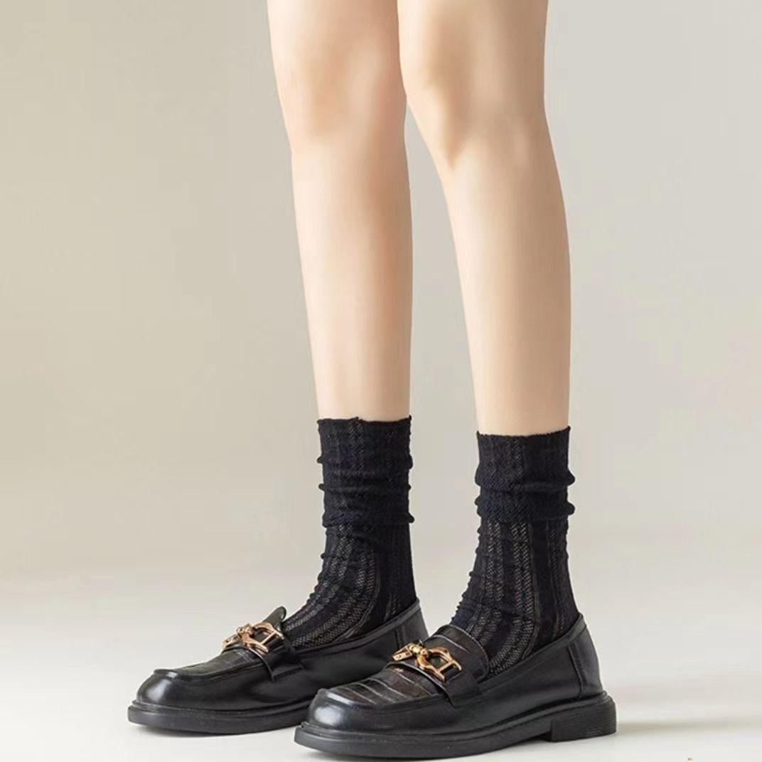 Pure desire JK cute striped white short medium tube calf twist mesh socks soft girl versatile 75 One size