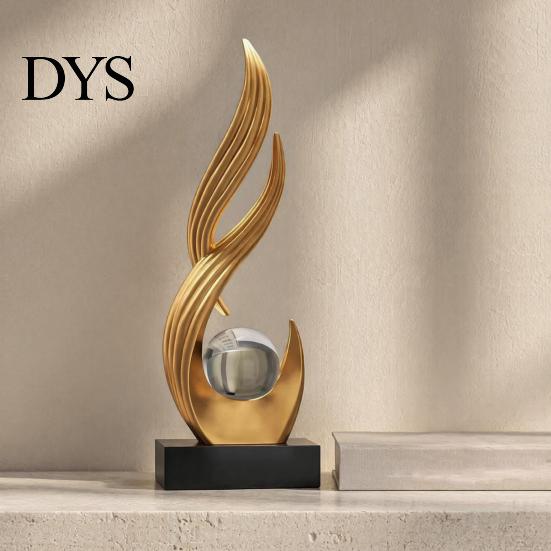 Exquisite Home Accents for Shelves Abstract Decorative Sculpture with Clear Crystal Ball, Modern Flowing Curve Tabletop Decor Statue Elegant
