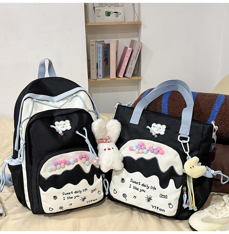 Schoolbag high-end college style junior high school student schoolbag female cream pain bag backpack fresh and cute large capacity backpack