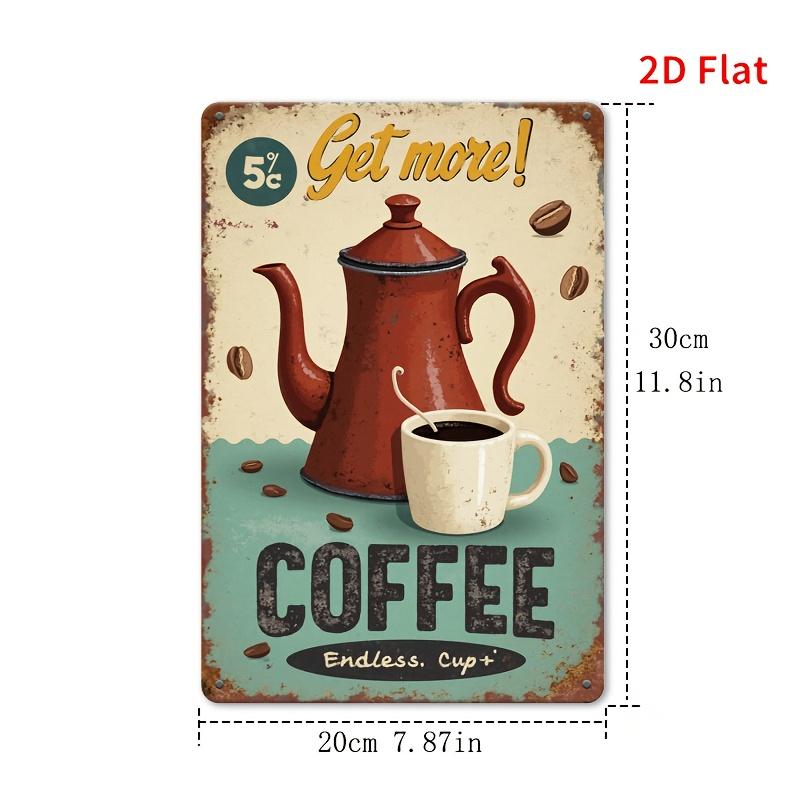 Coffee Refill Vintage Aluminum Sign More Coffee Cup Infuse Morning Energy into Kitchen Brighten Home Corner 20x30cm(7.8x11.8inch)