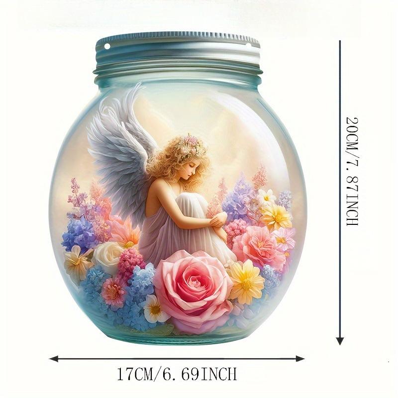 1pcs Popular Flower Fairy Angel Wall Art Hanging Home Decoration Plaque Garden Mason Jar, Colored Glass Style Sunshine Catcher, Acrylic Sign