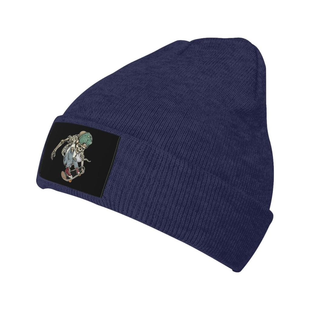 Winter Casual Beanie Hats For Unisex Women Skeleton Playing Skateboard Unisex Adult Cap Warm Daily Knit Hat Skull Caps Black