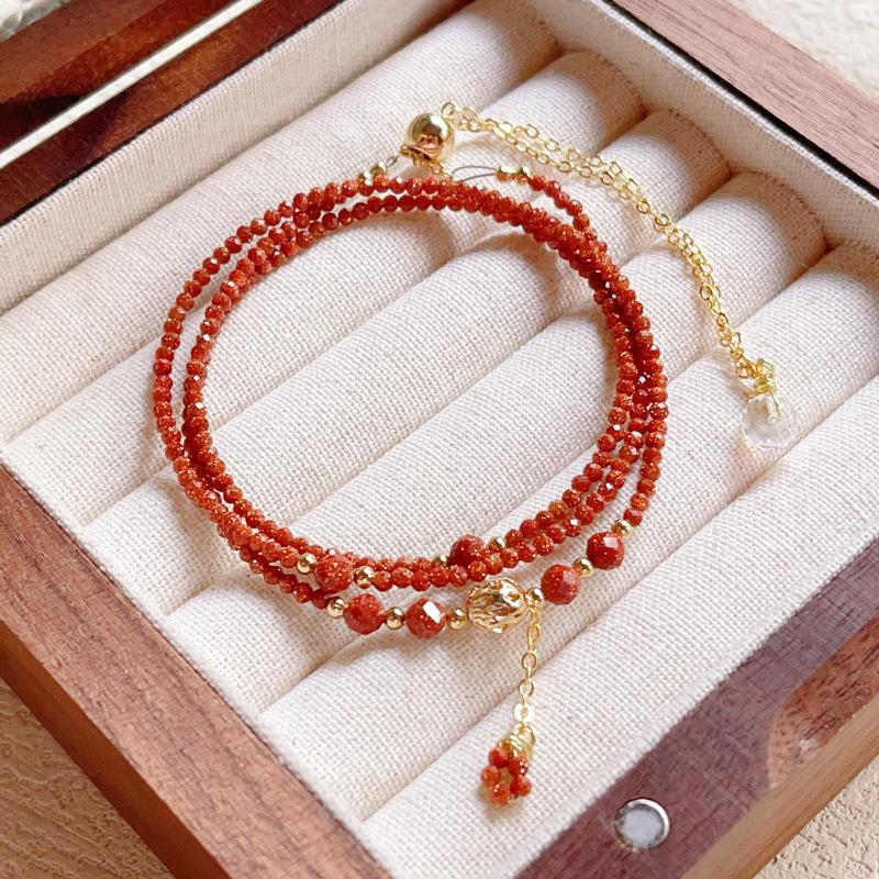 Cut red gold sand stone multi-layer three circles, bracelet bracelet, jewelry, jewelry