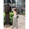 Kumikumi Pure Desire Style Sexy Gray Sling Dress Women Summer With Chest Pad Slim Fit Backless Sheath Long Dress