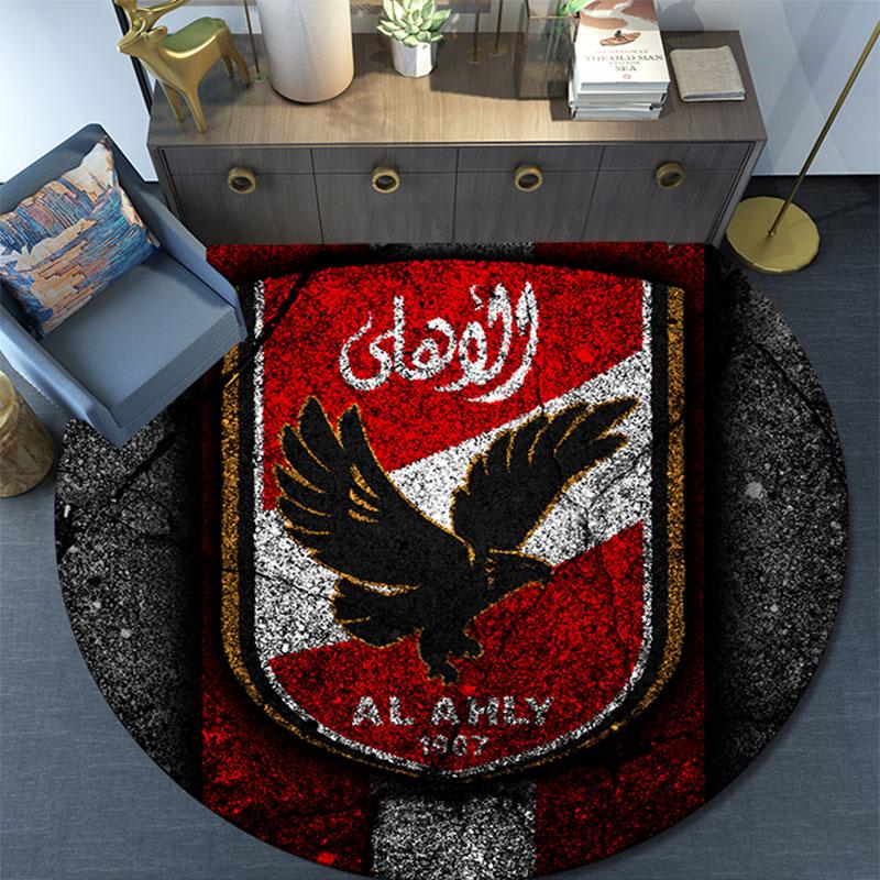 Al Ahly Sporting Club Printed Round Rug, Non Slip Washable Circular Carpet For Living Room Bedroom Playroom, Sports Fan Decor, Holiday Birthday Gift