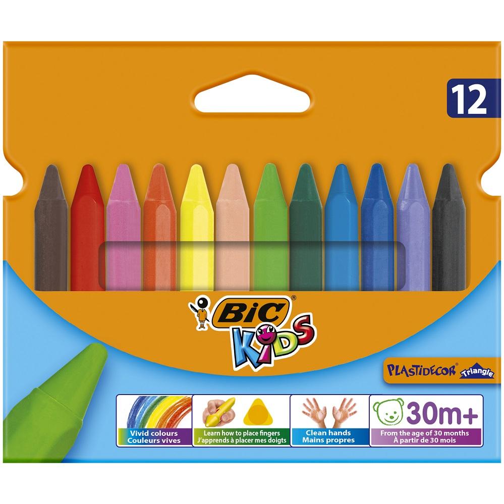 Bic Kids Plastidecor Triangle Wax Crayons 12 Colors