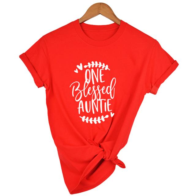 1Pcs Auntie One Blessed Auntie Printed Arrival Funny Casual Short Sleeves Thanksgiving Shirts Family Group