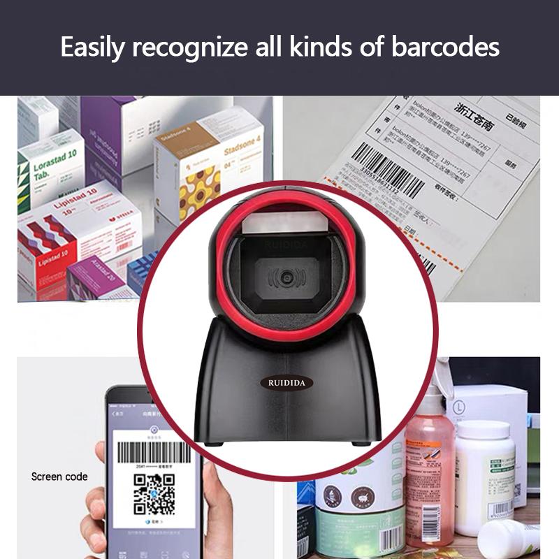 Platform Barcode Scanner 1D 2D Desktop Bar Scanner Hands-free Barcode Reader Store Product Qr Code Reader